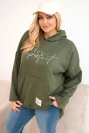 Bluza damska Plus Size masełko z kapturem i nadrukiem khaki