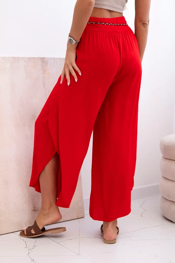 Damenhose aus Viskose mit Beinschlitz rot