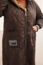Women's Plus Size quilted jacket with a hood and sporty cuffs brown