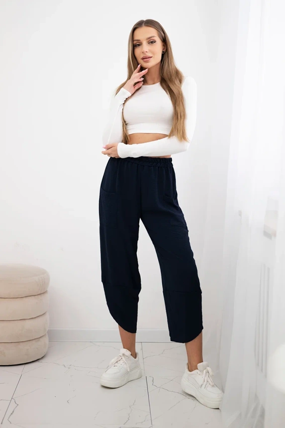 Hose mit weitem Bein und Taschen marineblau