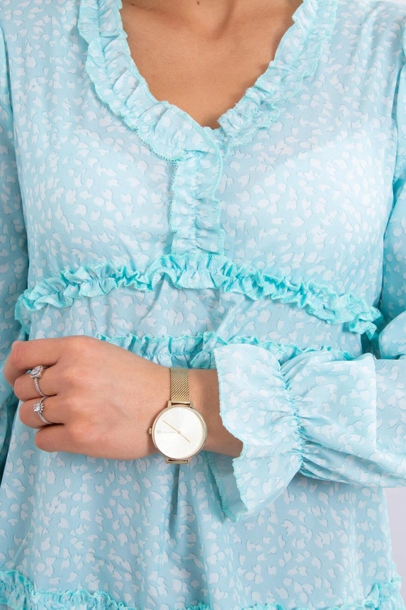 Kleid mit dekorativen Rüschen mint