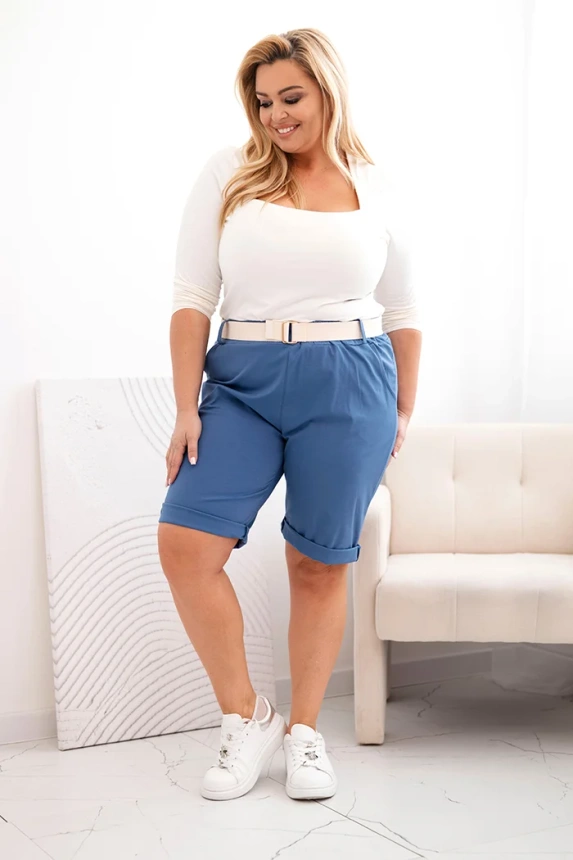 Damen Baumwoll-Shorts in Plus Size mit Gürtel denim