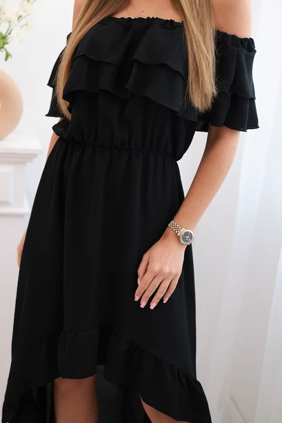 Women's off-the-shoulder dress with a longer back black