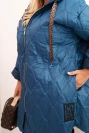 Dámska bunda Plus Size prešívaná s kapucňou a nápisom HOPE džínová