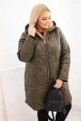 Women's Plus Size winter quilted jacket with a hood khaki