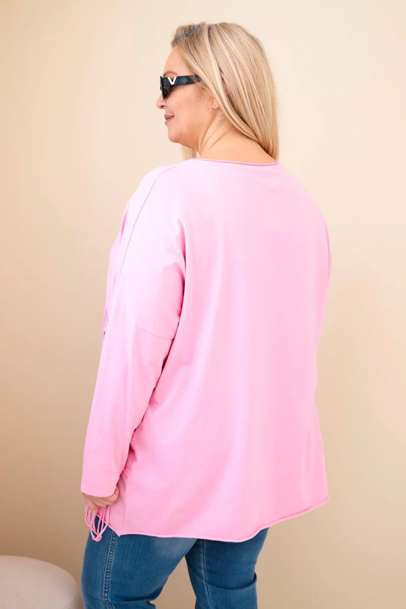 Damen Bluse Baumwolle Plus Size mit Fransen hellrosa