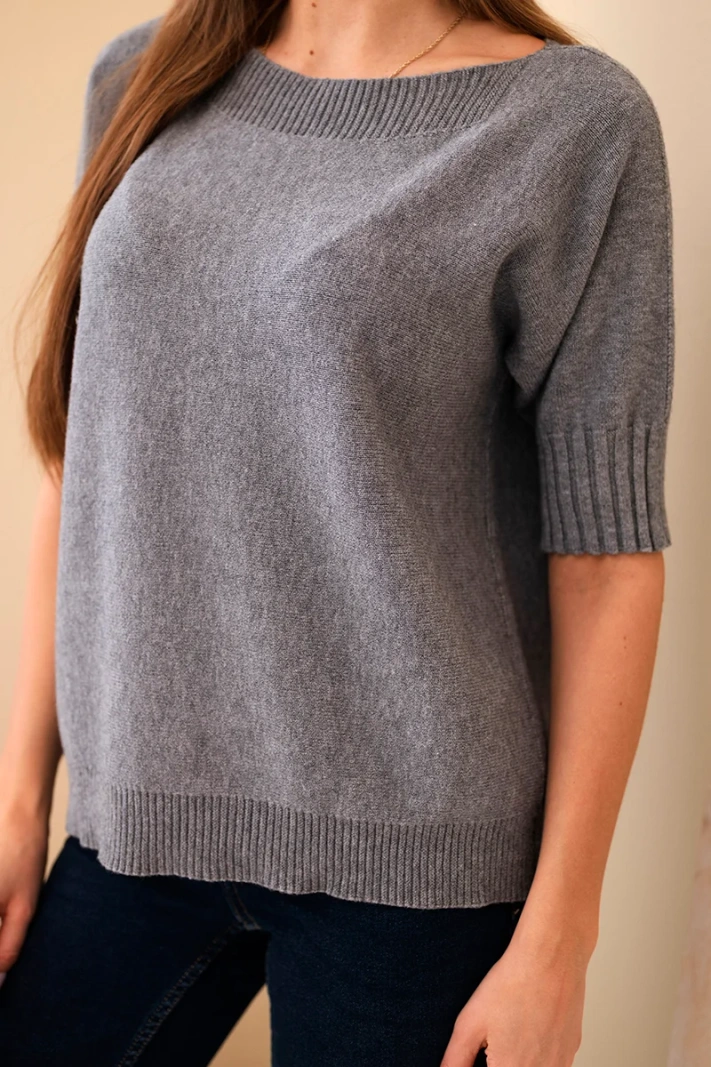 Sweter damski z wiskozy z krótkim rękawem szary