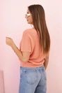 Women's sweater made of soft fluff with a V-neck and short sleeves salmon