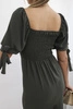 Dress ruffled at the back with tied sleeve  khaki