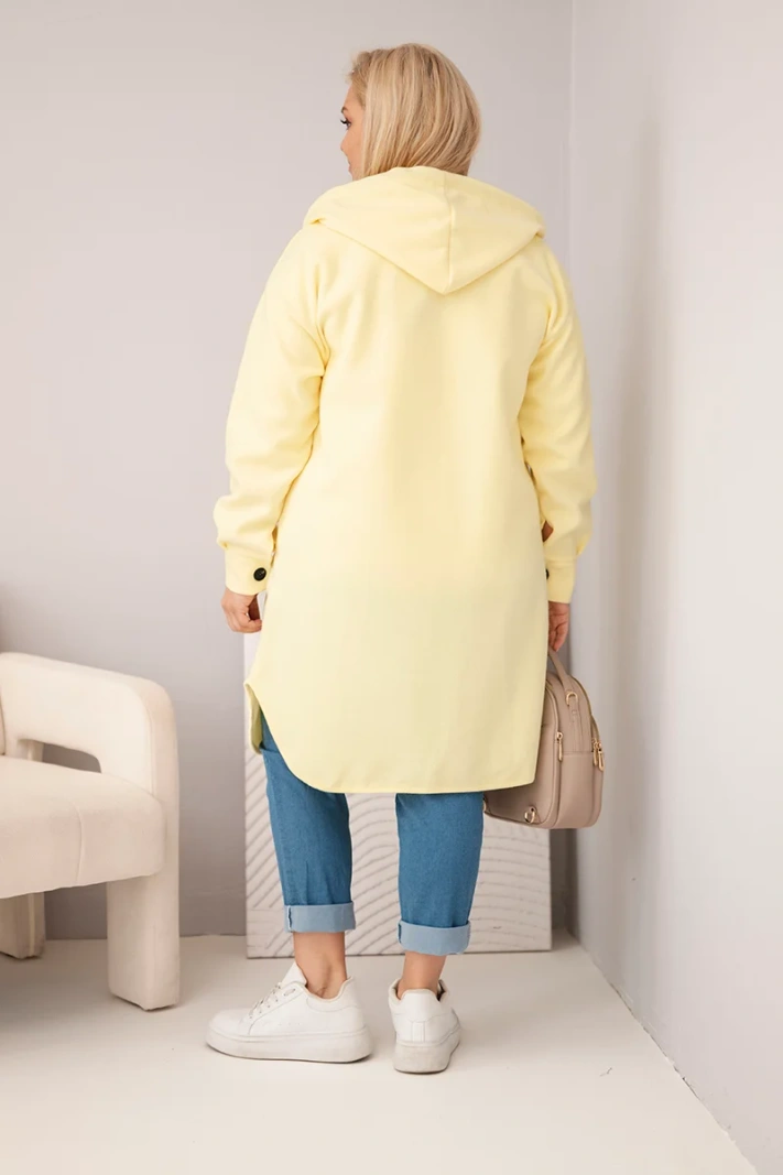 Damenmantel Plus-Size mit Kapuze zum Knöpfen gelb