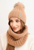 Women's winter set with pompom and cowl camel