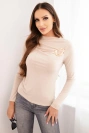 Damenbluse mit dekorativer Schnalle gerafft aus Viskose beige