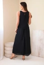 Damen-Set aus Viskose mit ärmellosem Top und Hosen mit weitem Bein und dekorativer Veredelung schwarz