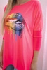Blouse oversize with rainbow lips print pink neon