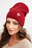 Women's ribbed cap made of modal and viscose with a decorative button burgundy