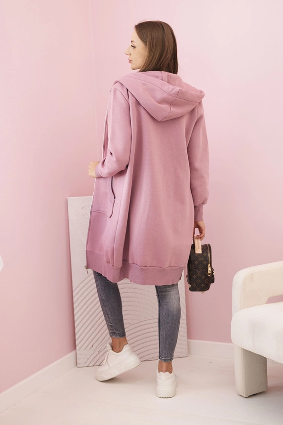 Isoliertes Damen-Sweatshirt mit Kapuze und Reißverschluss dunkelrosa