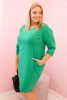 Sukienka damska Plus Size z bawełną o prostym kroju i rękawem 3/4 zielona