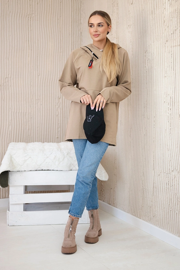 Tunic with a zipper on the hood Oversize camel
