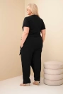 Dámsky bavlnený overal Plus Size so zaväzovaním v páse čierny