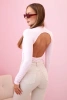 Damen-Bodysuit-Bluse mit langen Ärmeln und tiefem Ausschnitt Bonbon-Rosa 