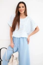 Women's viscose set with a striped blouse and wide pants with an elastic band blue