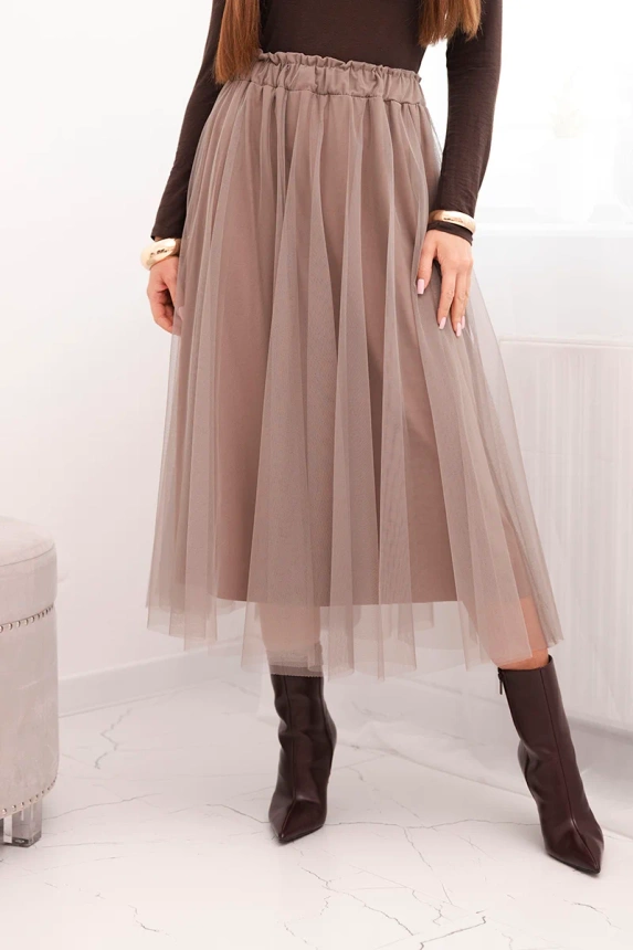 Damen Midi Tüllrock mit Futter Viskose fango