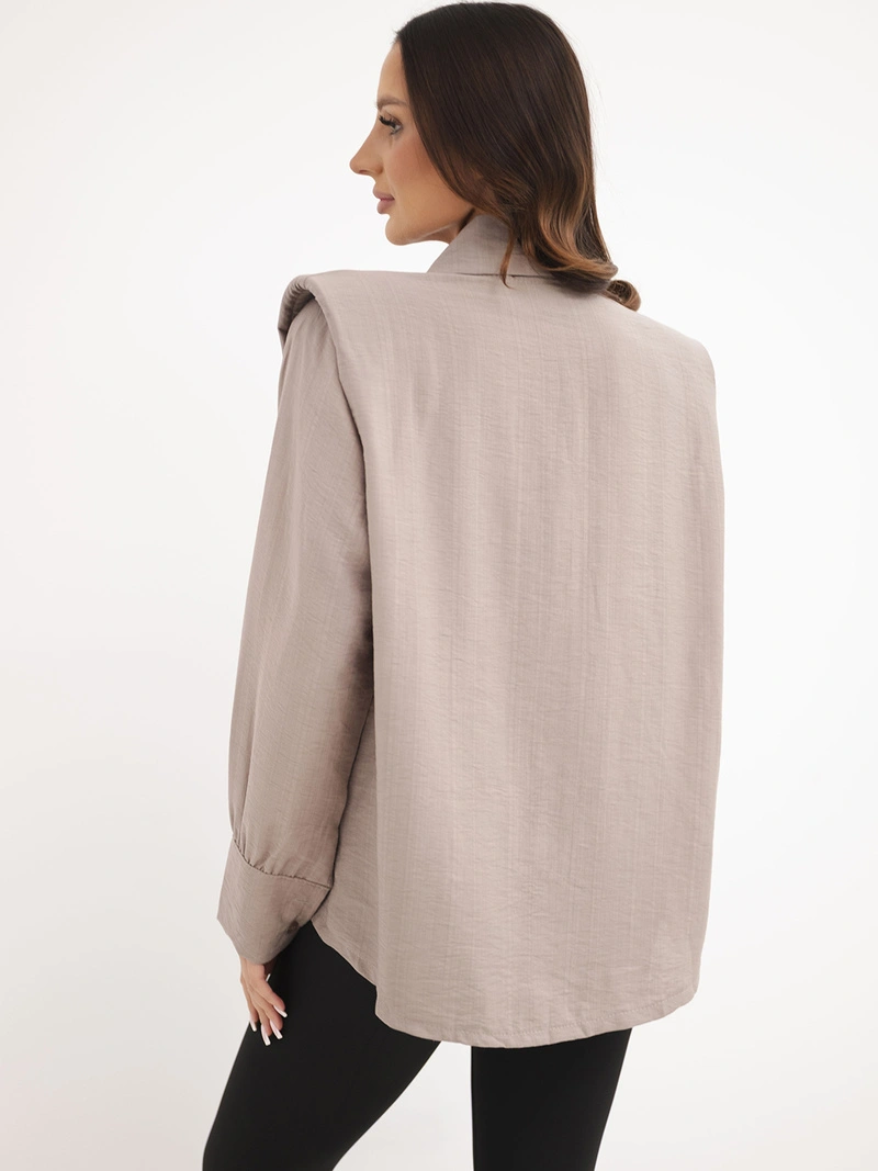 Moteriška viskozės palaidinė su ilgomis rankovėmis ir apykakle fango