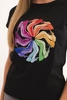 Women's cotton short-sleeve blouse with colorful print black