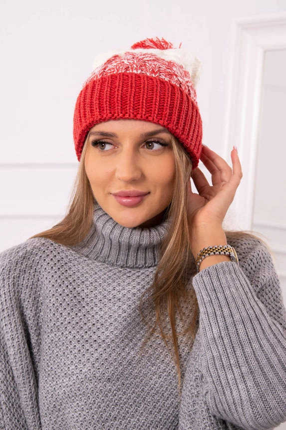 Damenmütze mit Bommel Abigail K326 himbeer+ecru