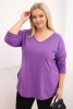 Moteriška medvilninė bluzonė Plus Size su V formos iškirpte ir suktą rankovė fioletinė