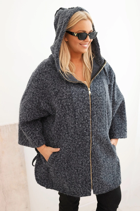 Women's Plus Size coat with a hood and zipper graphite