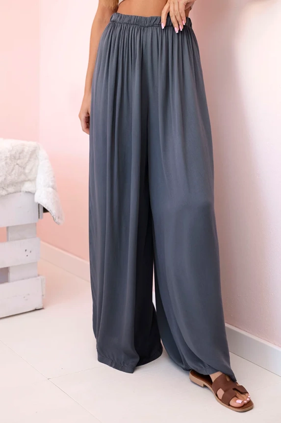 Weite Damenhose aus Viskose mit elastischem Bund graphit
