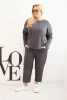 Komplet dámsky Plus Size maslo mikina a nohavice s vreckami grafitový