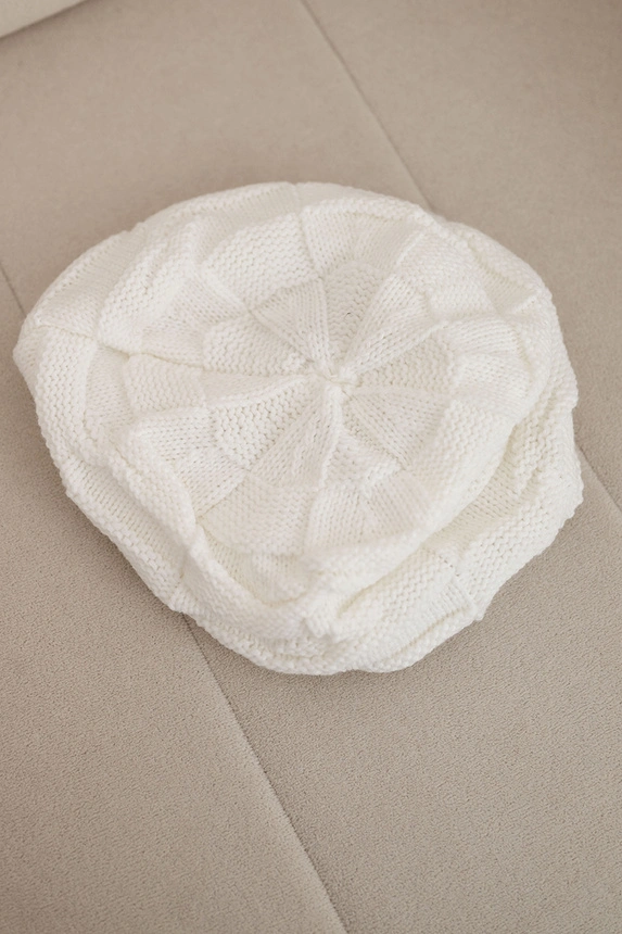Women's winter wool hat with decorative weave and studs K397 white