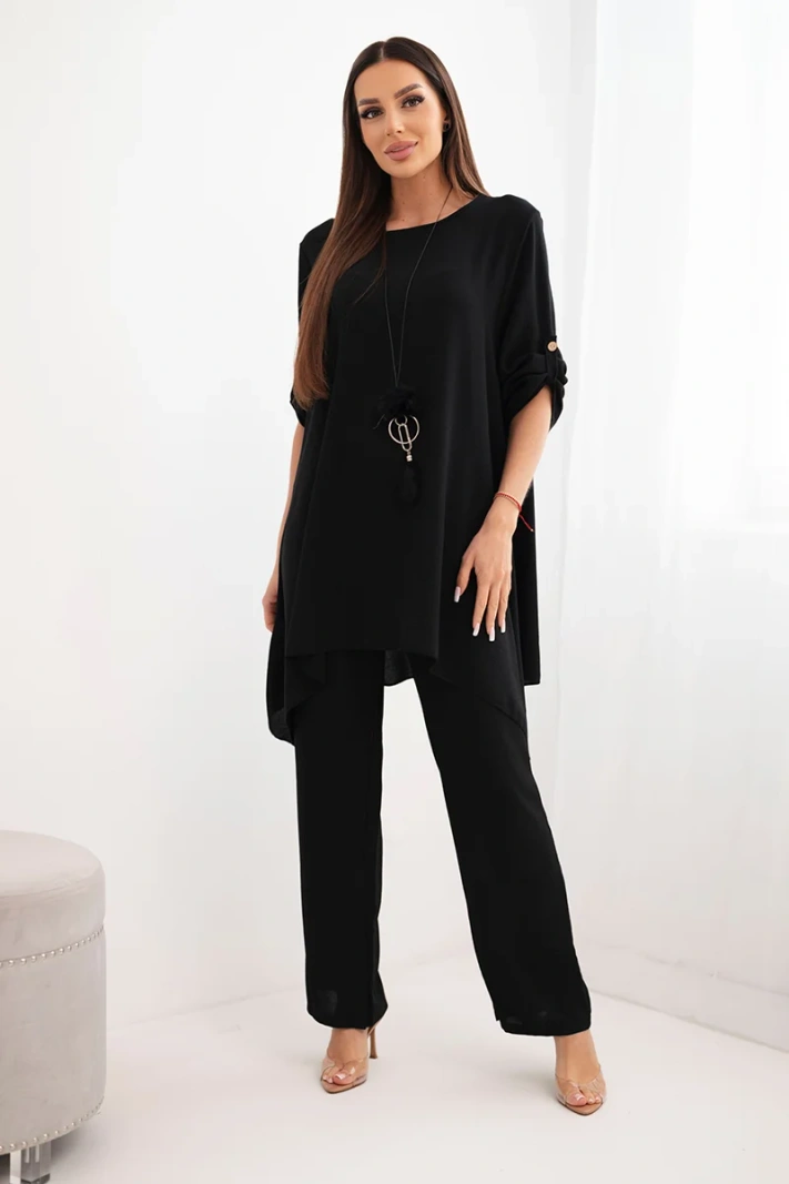 Palaidinės komplektas + kelnės su pakabuku juodas