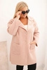 Dámský kabát Plus Size beránek s vlnou a kapsami pudrově růžový