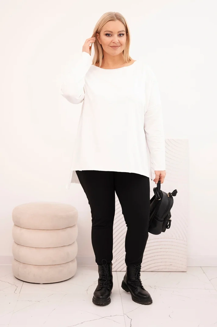 Damenbluse Plus Size asymmetrisch mit langen Ärmeln weiß