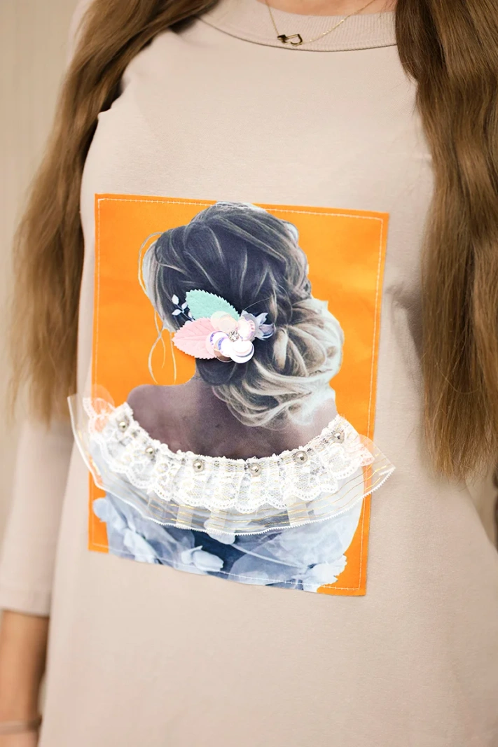 Šaty s grafikou 3D, čipka béžový