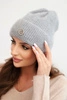 Women's winter fluffy hat with decorative button gray