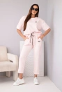 Damen-Set aus Viskose mit kurzem Ärmel und Hosen mit umgekrempeltem Bein bonbonrosa
