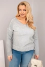 Women's Plus Size V-neck distressed blouse with a longer back gray