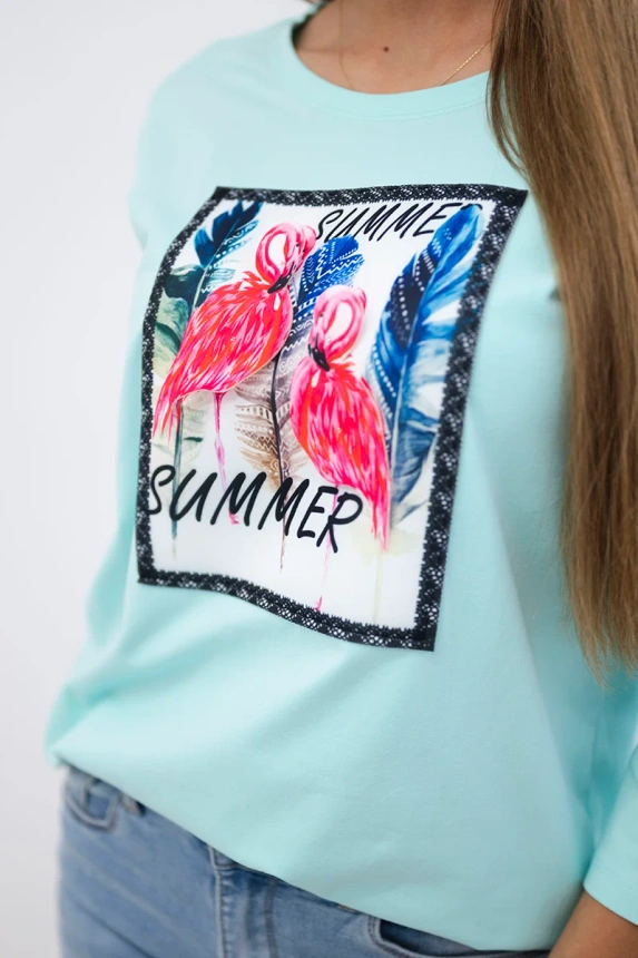 Bluse mit 3D-Flamingo-Grafik mint