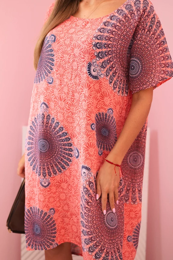 Women's cotton dress with oriental pattern raspberry