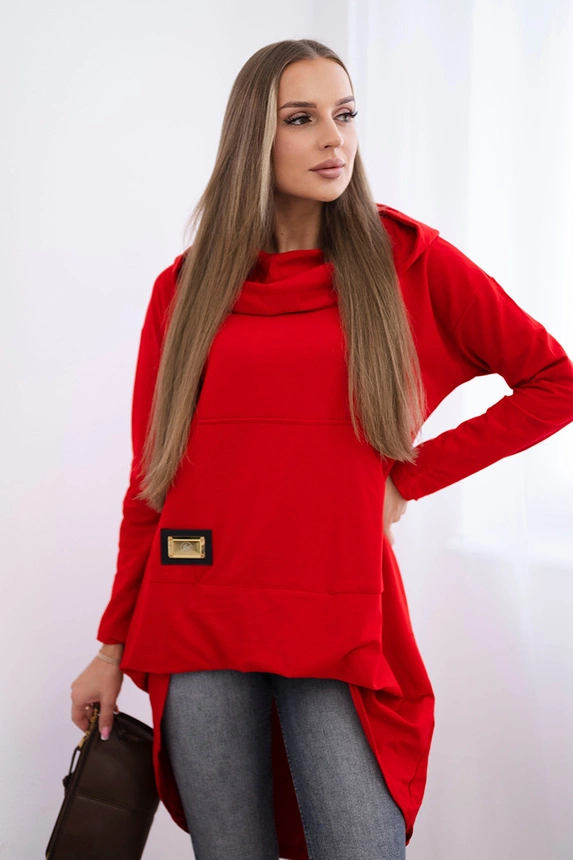 Langer Rücken Sweatshirt mit Kapuze rot