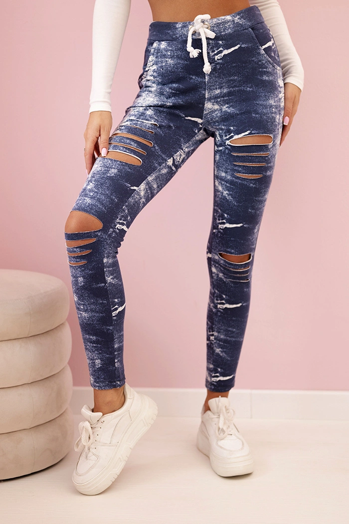 Women's cotton leggings with distressed denim color