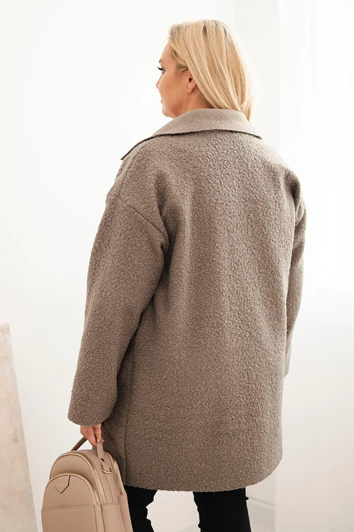 Plus Size women's coat shearling with wool and pockets fango