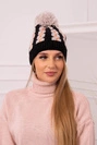 Moteriška kepurė su pomponu Rozalia K323 beige+black