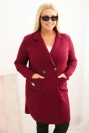 Dámsky elegantný kabát Plus Size s golierom a veľkými vreckami slivkový