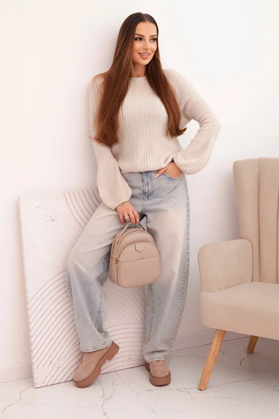 Women's sweater made of baby alpaca with puff sleeves beige