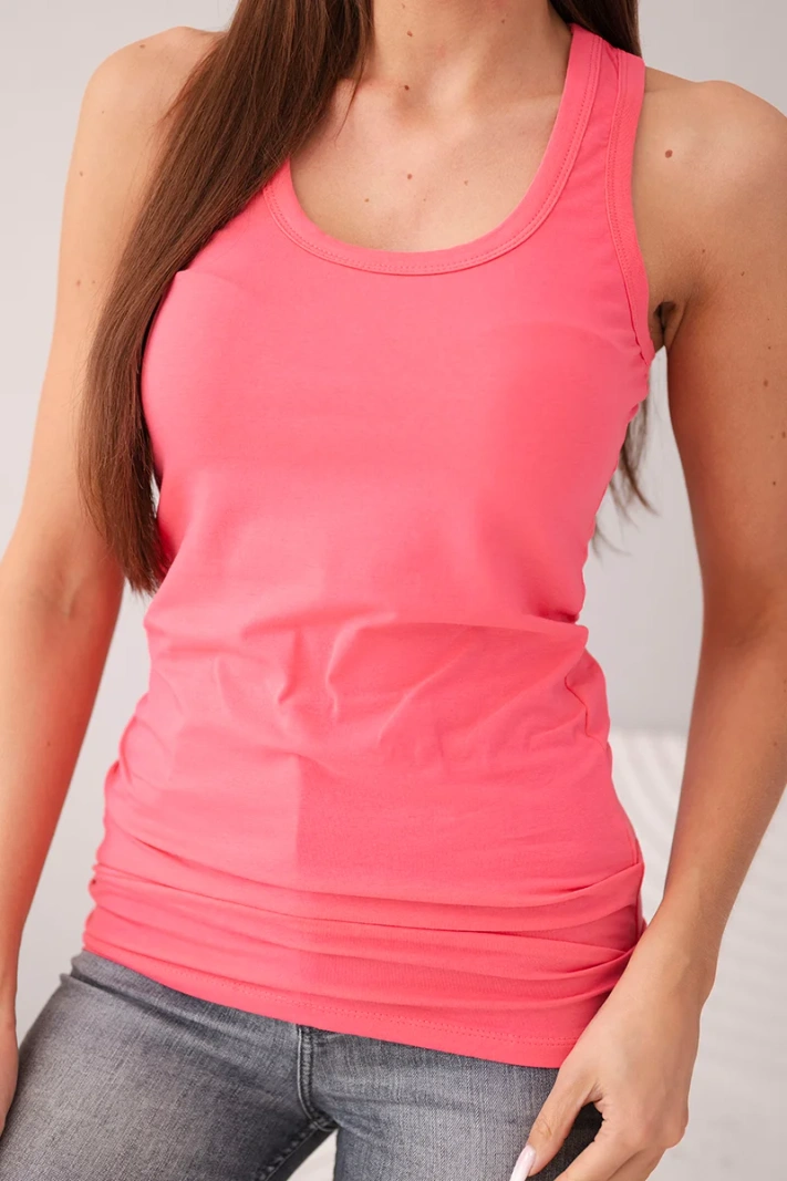 Women's sleeveless cotton blouse with a round neckline pink